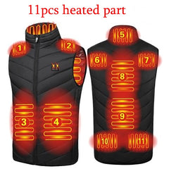 11 PCS Heated Waistcoat Fashion Men Women Coat with Intelligent USB Electric Heating for Thermal Warm Clothes Winter wear Heated Vest Plus Size Available