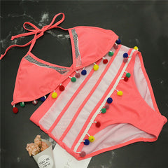 Sexy Halter Retro Mesh Hollow Out Bathing Suit