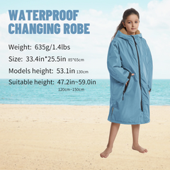 Waterproof Kids Changing Robe, Fluffy Wearable Blanket, Warm Soft Towel Hoodie , Swim Surf Poncho for 5-12 Years