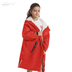 Waterproof Kids Changing Robe, Fluffy Wearable Blanket, Warm Soft Towel Hoodie , Swim Surf Poncho for 5-12 Years