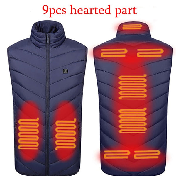 11 PCS Heated Waistcoat Fashion Men Women Coat with Intelligent USB Electric Heating for Thermal Warm Clothes Winter wear Heated Vest Plus Size Available