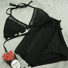 Sexy Halter Retro Mesh Hollow Out Bathing Suit