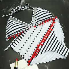 Sexy Halter Retro Mesh Hollow Out Bathing Suit