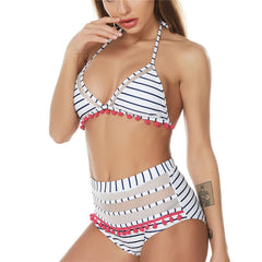 Sexy Halter Retro Mesh Hollow Out Bathing Suit